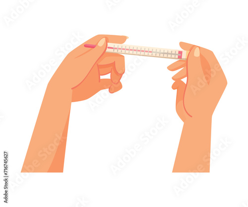 Human Hand Measure Temperature with Thermometer Device Vector Illustration