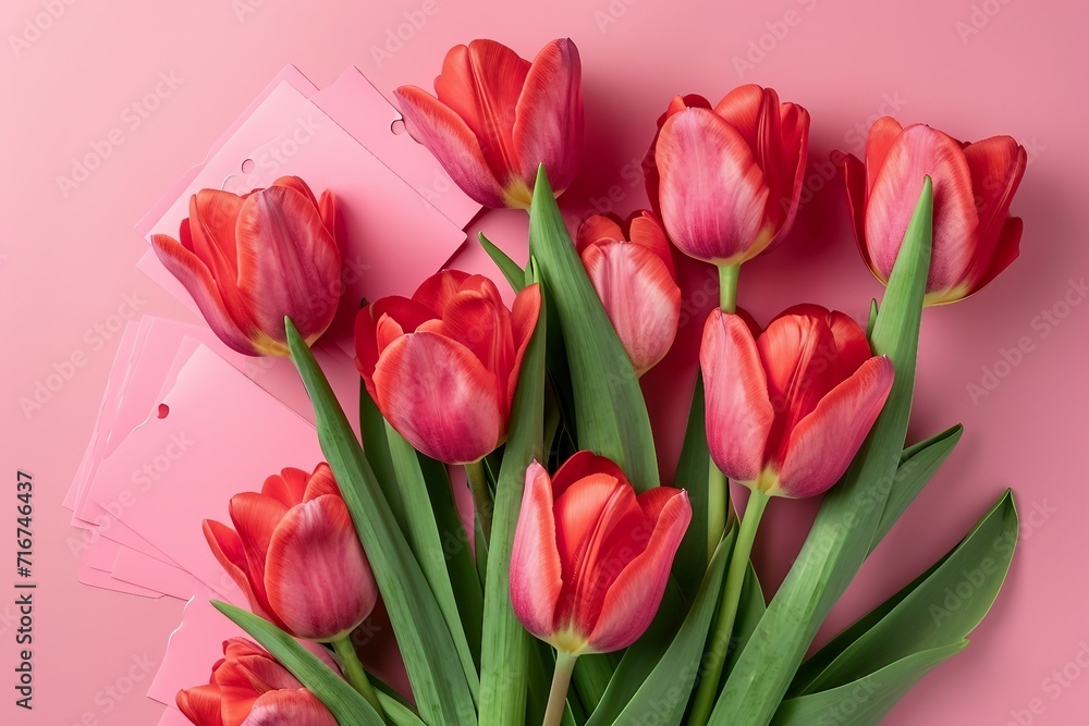 A Bouquet of Holiday Red Tulips with Clean Stickers.