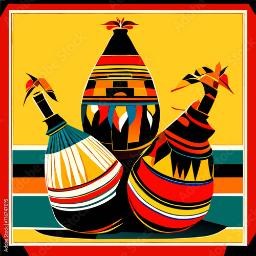 illustration of a set of ethnic vases in a retro style generative AI