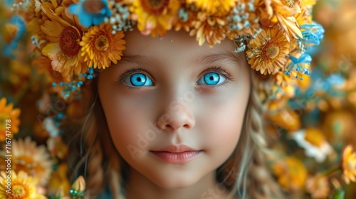 portrait of a little girl in a wreath of flower