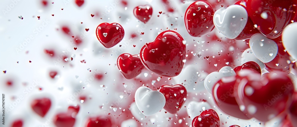 a bunch of red and white hearts floating in the air with a white background and red and white hearts a bunch of red and white hearts floating in the air with a white background and red and white hearts