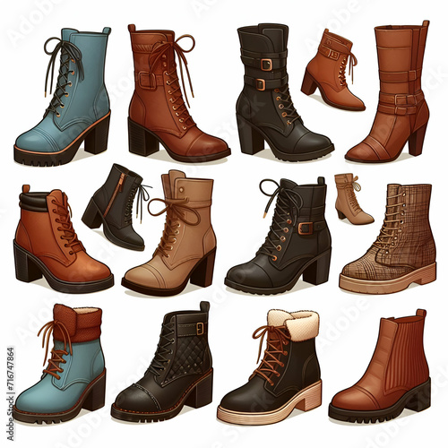 Vector illustration of set of ladies short boot style and color on white background