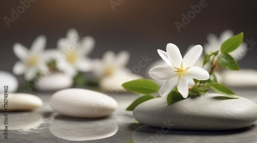 Soothing zen-like background with pebbles and jasmine flowers 4