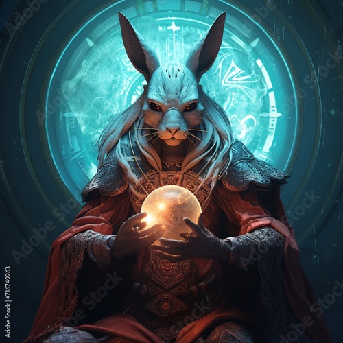 A digital painting of a rabbit holding a glow beautiful image Ai generated art