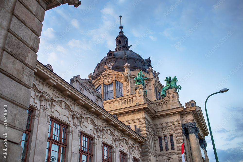Historic building of Szechenyi thermal baths in Budapest.