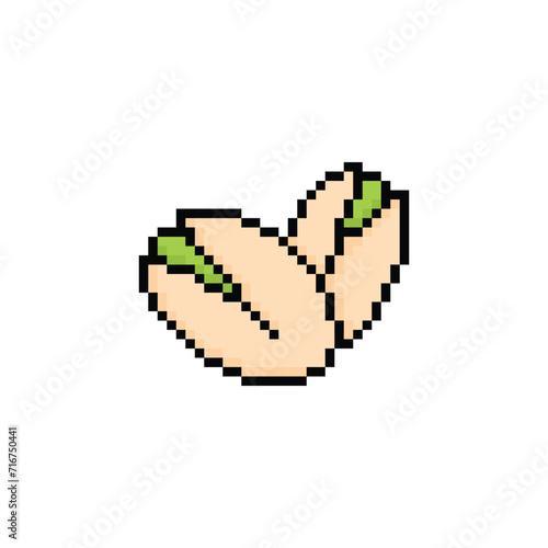 pixel Pistachio icon.  Vector pixel art Pistachio nut 8 bit for game company logo template 