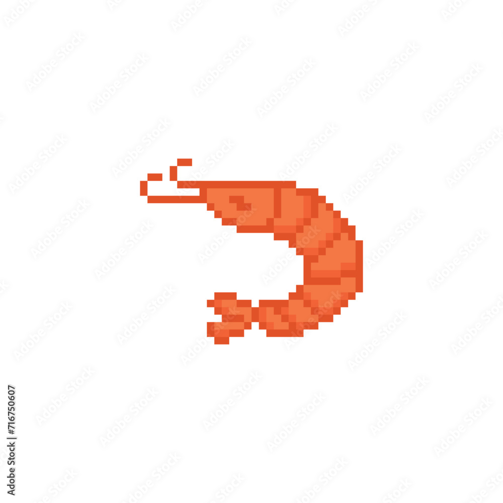 pixel Shrimp icon. Vector pixel art Shrimp 8 bit for game logo template pixel Shrimp icon. Vector pixel art Shrimp 8 bit for game logo template