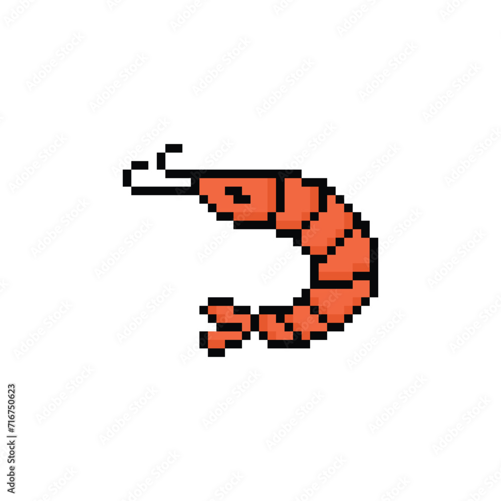 Fototapeta premium pixel Shrimp icon. Vector pixel art Shrimp 8 bit for game logo template 