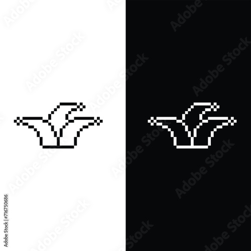 pixel jester hat icon.  Vector pixel art  joker hat 8 bit for game company logo template 