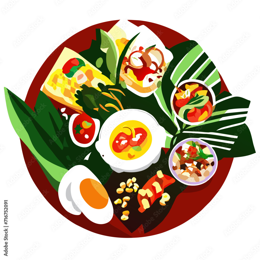 Illustration of Japanese food on a white background. Vector illustration. AI generated