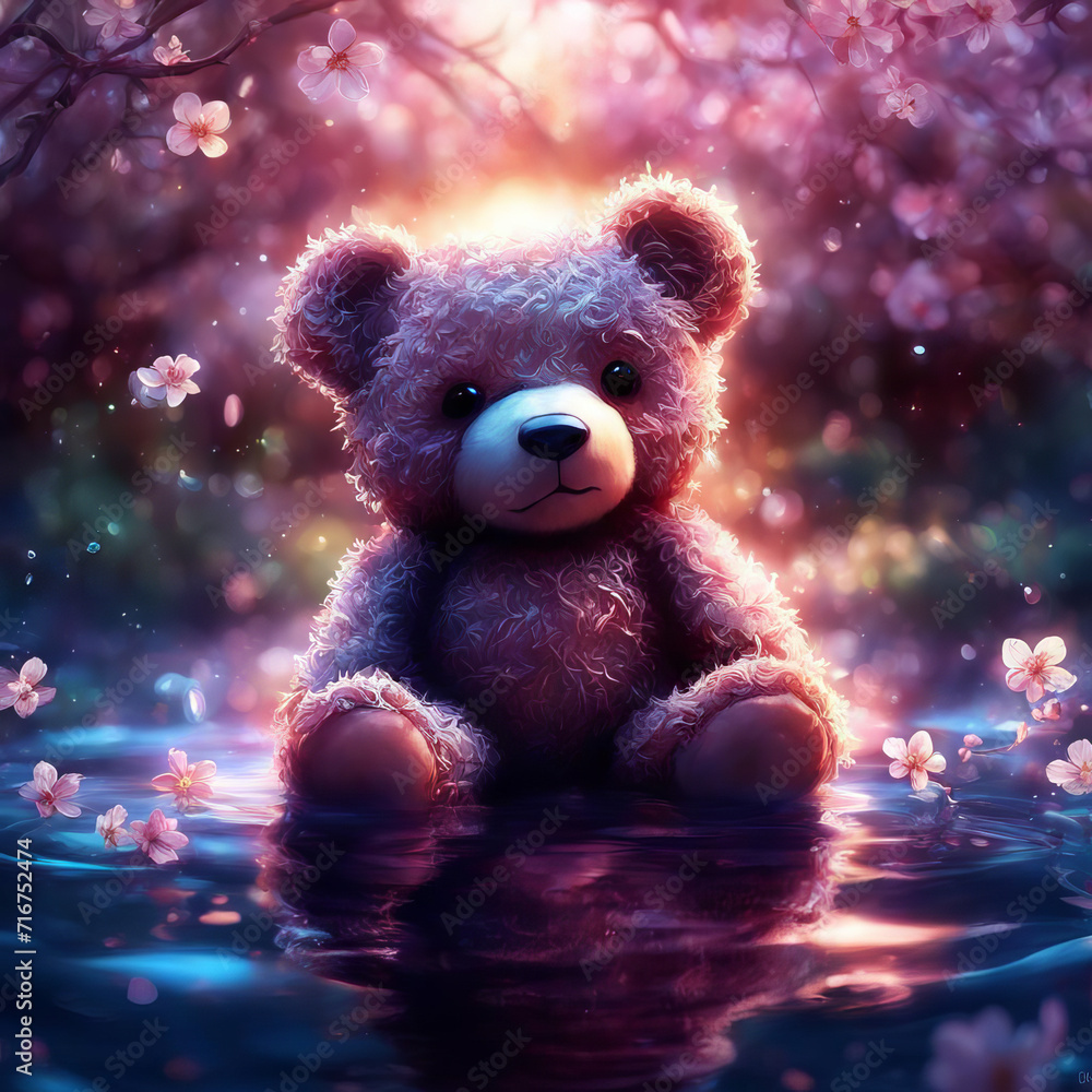 Teddy bear among the sakura branches. Teddy bear among the sakura branches.