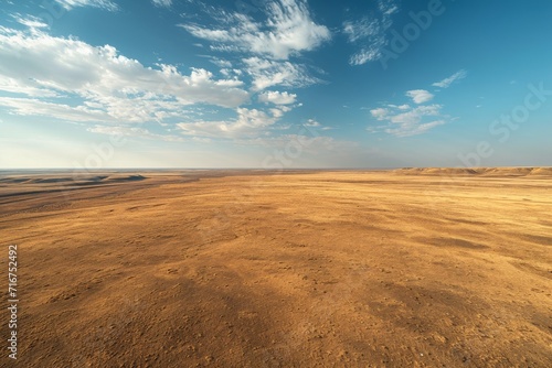 A vast  untouched steppe spreads before me  its earthy tones blending seamlessly with the sky as clouds drift lazily above  creating a serene and expansive natural landscape
