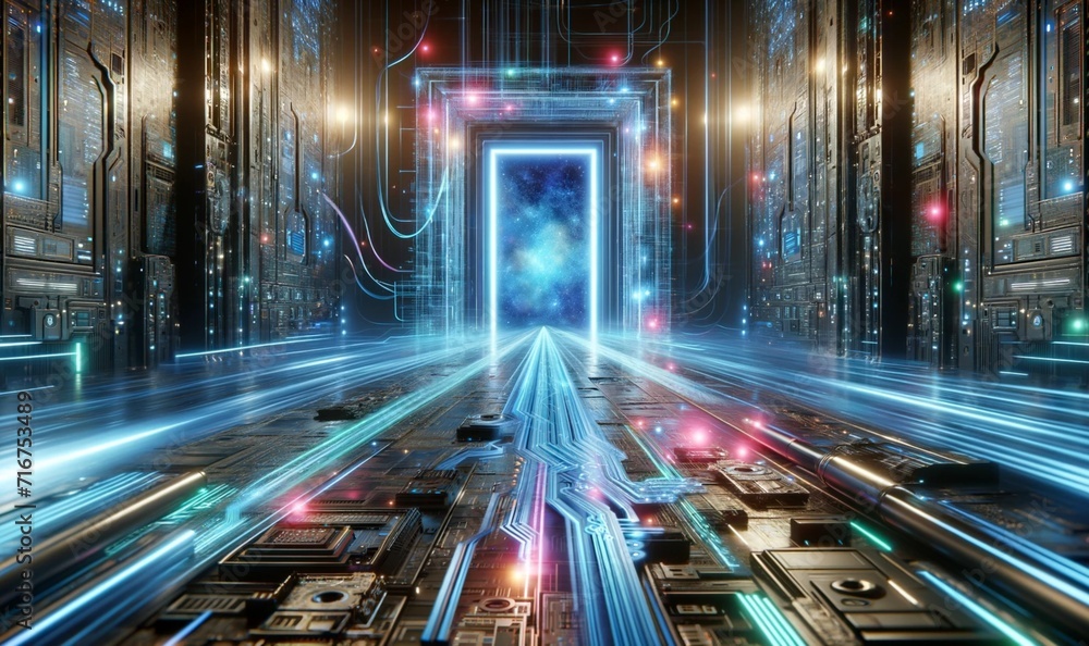 A futuristic gateway in a high-tech environment A futuristic gateway in a high-tech environment