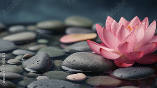 Relaxing zen like background with pebbles and lotus flowers 14