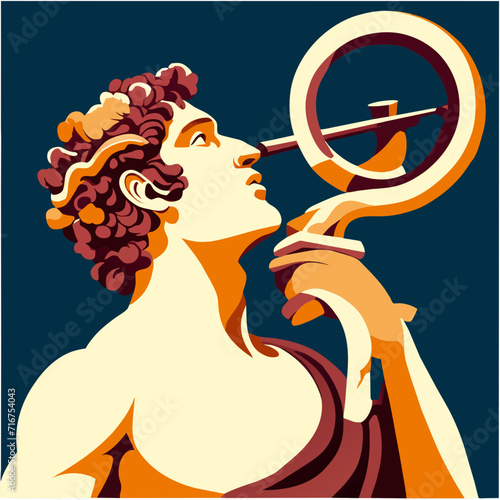Vector illustration of the statue of a woman smoking a pipe in retro style. generative AI