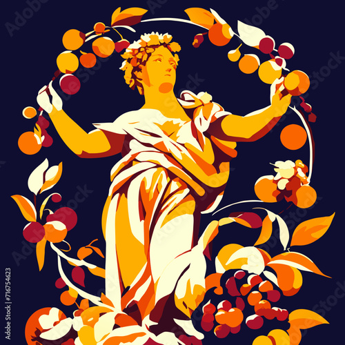 Illustration of a woman with a bouquet of autumn leaves. generative AI