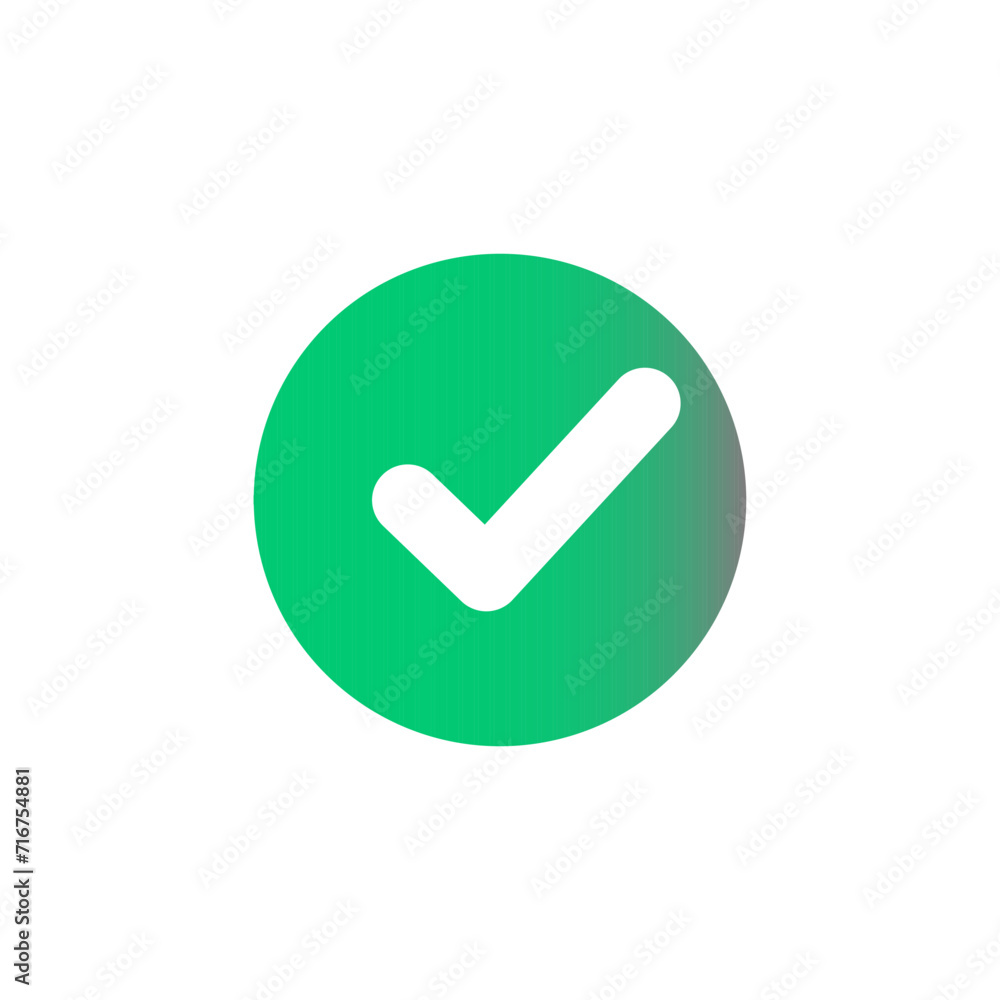 Check mark icon. Tick icon isolated on white background. Green circle with tick inside. App icon. Test icon Check mark icon. Tick icon isolated on white background. Green circle with tick inside. App icon. Test icon