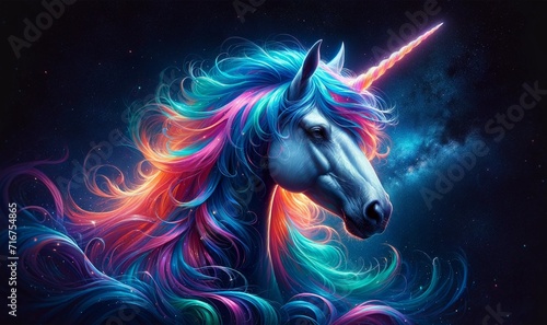 white horse on black mystical unicorn with a vibrant and colorful photo
