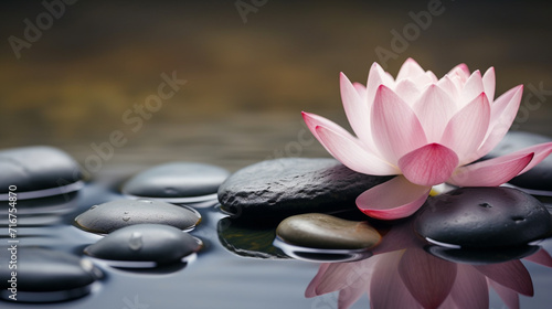 Relaxing zen like background with pebbles and lotus flowers 12