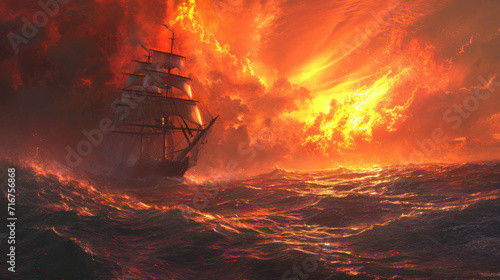 Fire in the sea, Generative AI © SergIO