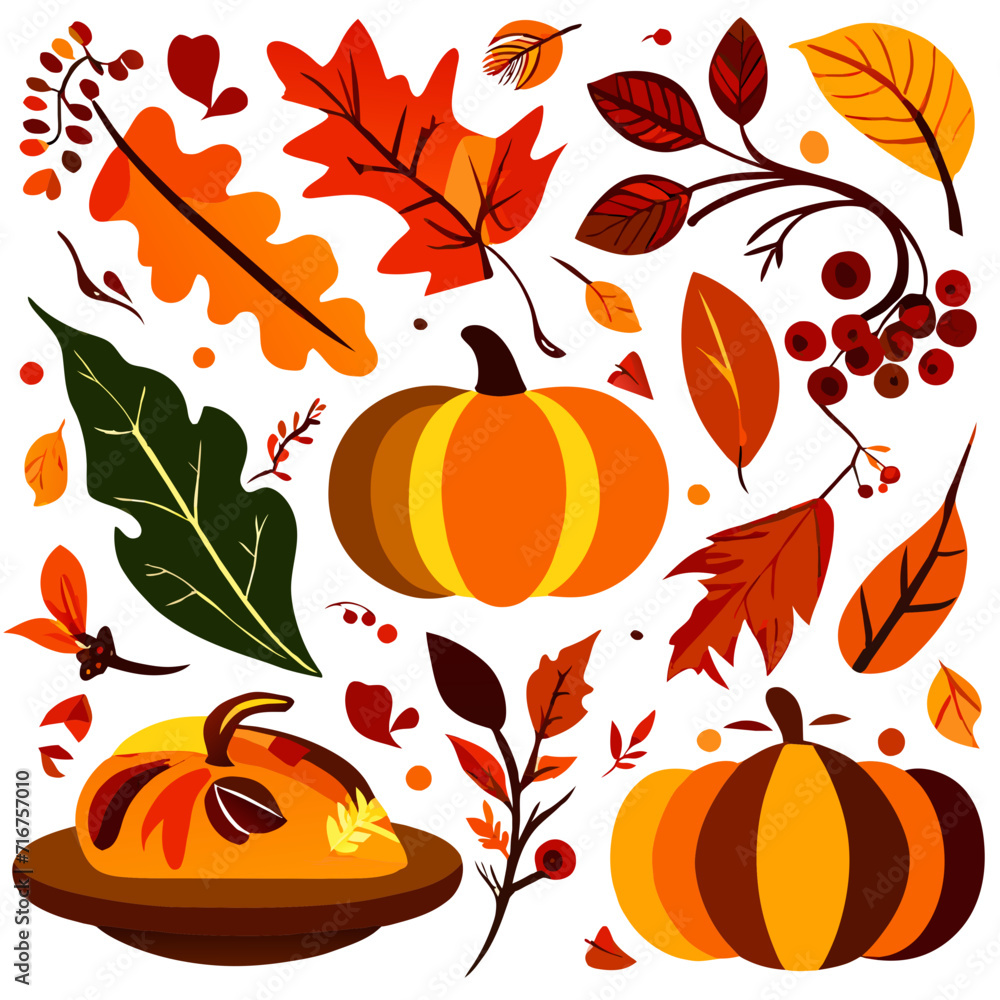 Autumn elements set. Vector illustration of pumpkins, leaves and berries. AI Generated Autumn elements set. Vector illustration of pumpkins, leaves and berries. AI Generated