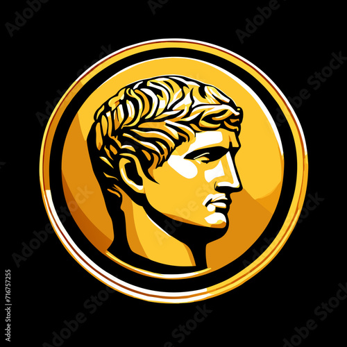Bronze bust of Alexander the Great in a circle, vector illustration Generative AI