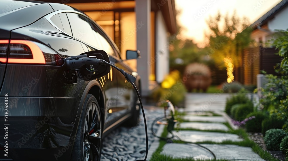 Charging an electric vehicle at home. Generative Ai.