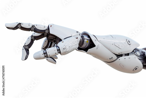 concept artificial intelligence technology. Robots white hand indicating on empty space