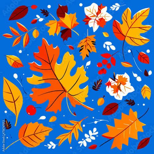 Autumn leaves on a blue background. Vector illustration for your design Generative AI