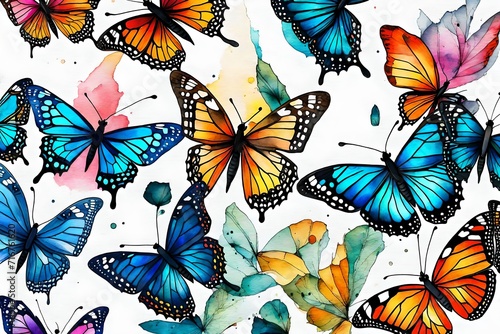 Butterfly watercolor draw paint texture decoration background poster design. Art sketch color nature pattern. Graphic Art-