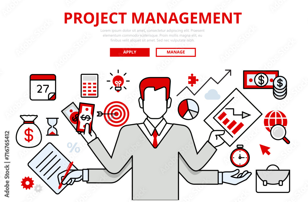 vector project management business multitasking concept flat line art icons
