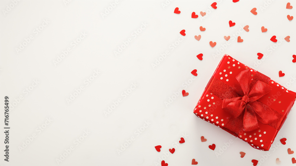 red gift with hearts and empty space on white background red gift with hearts and empty space on white background
