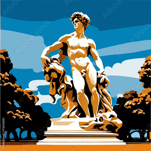 Statue of Neptune in Rome, Italy. Vector illustration for your design generative AI