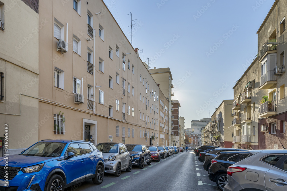 Facades of residential buildings on a street