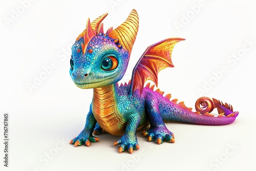 Cute Cartoon Baby Dragon 3d Character illustration on a white background