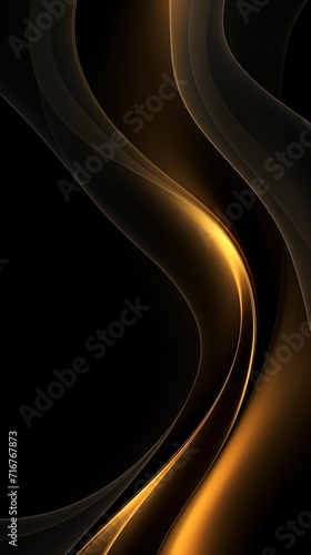 Black background wallpaper for phone with gold wavy lines