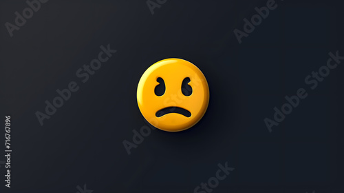 Sad angry emoji emoticon with dark black background, sadness concept