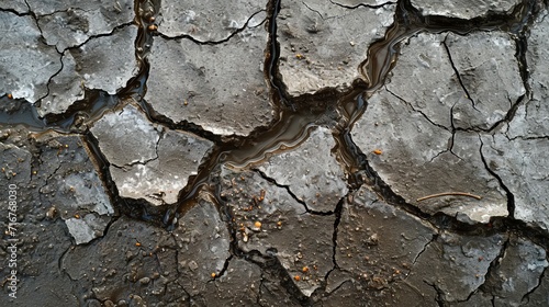 Cracked Mud Texture with Abstract Water Puddles background