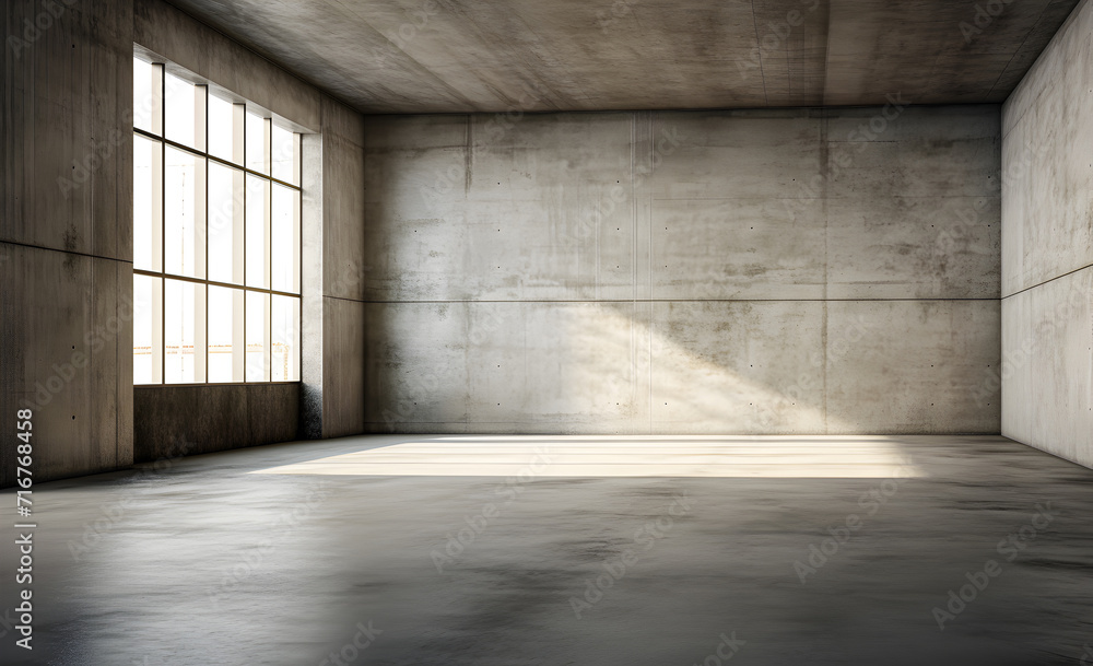 An empty room with untreated concrete walls and flooring An empty room with untreated concrete walls and flooring