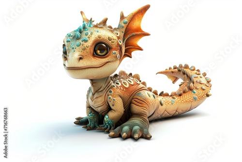 Cute Cartoon Baby Dragon 3d Character illustration on a white background © pixeness