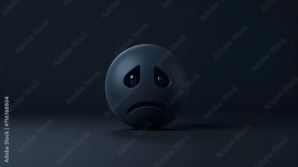 Sad angry emoji emoticon with dark black background, sadness concept - obrazy, fototapety, plakaty 