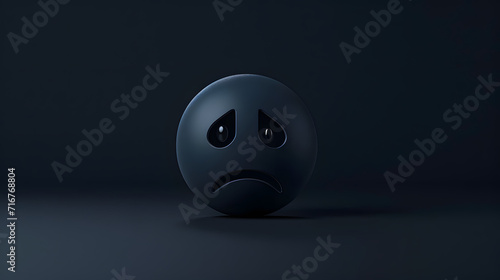 Sad angry emoji emoticon with dark black background, sadness concept photo