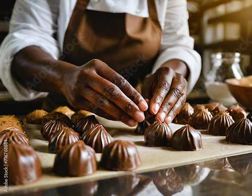 Pastry chef prepares delicious chocolate treats