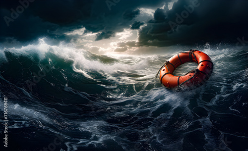A life preserver floating on the sea in stormy weather © lutsenko_k_