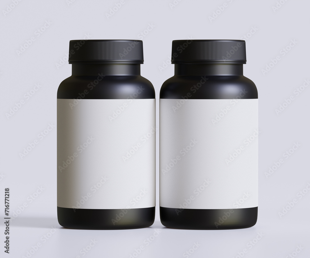 Black pill bottle white label for mockup collection. illustration 3D rendering, Perfect for medical, cosmetic, protein, pharmacy products and etc Black pill bottle white label for mockup collection. illustration 3D rendering, Perfect for medical, cosmetic, protein, pharmacy products and etc