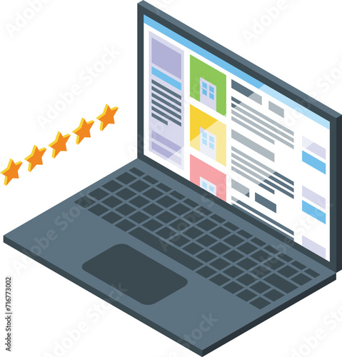 Laptop find hotel icon isometric vector. House book. Service mobile