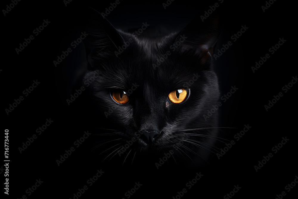 Black cat with scary eyes in dark background Black cat with scary eyes in dark background