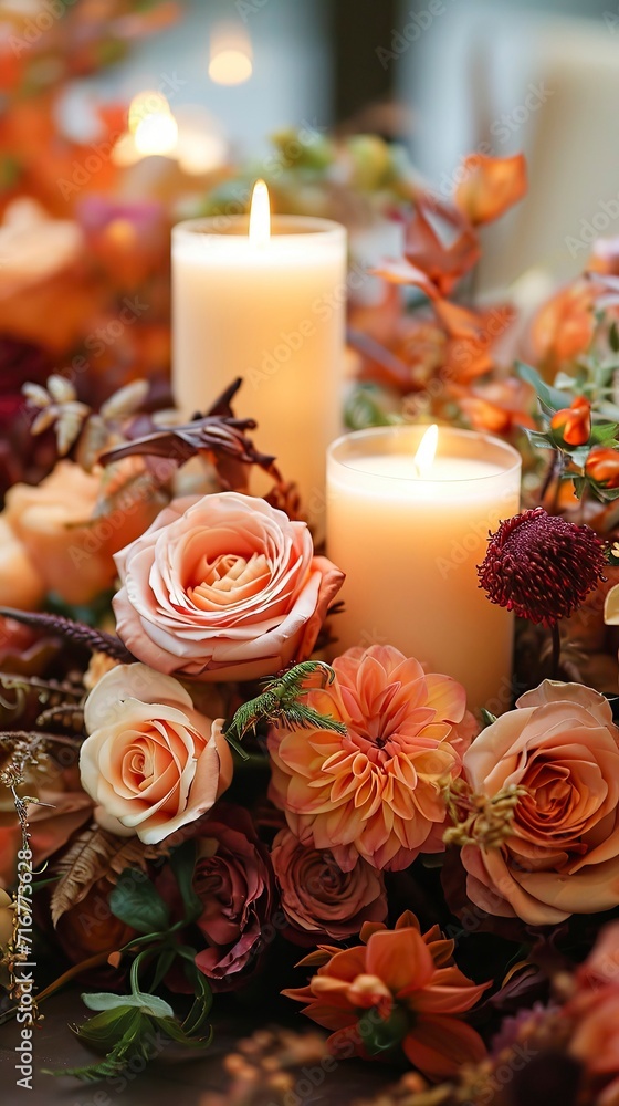 Obraz premium Candlelight Whispers Amongst Autumnal Floral Hues 