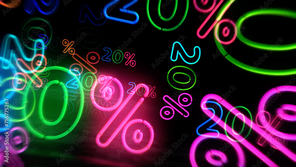 20% percent off neon light 3d illustration 20% percent off neon light 3d illustration