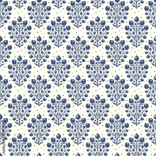 Hand drawn decorative doodle berries seamless pattern, silhouette scandinavian simple flower texture